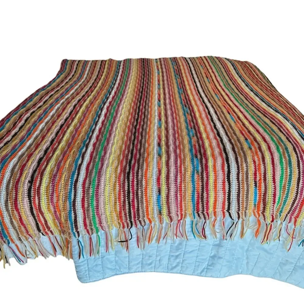 VTG Crochet Granny Throw Lap Blanket Multicolor Reversible Design 77 X 67